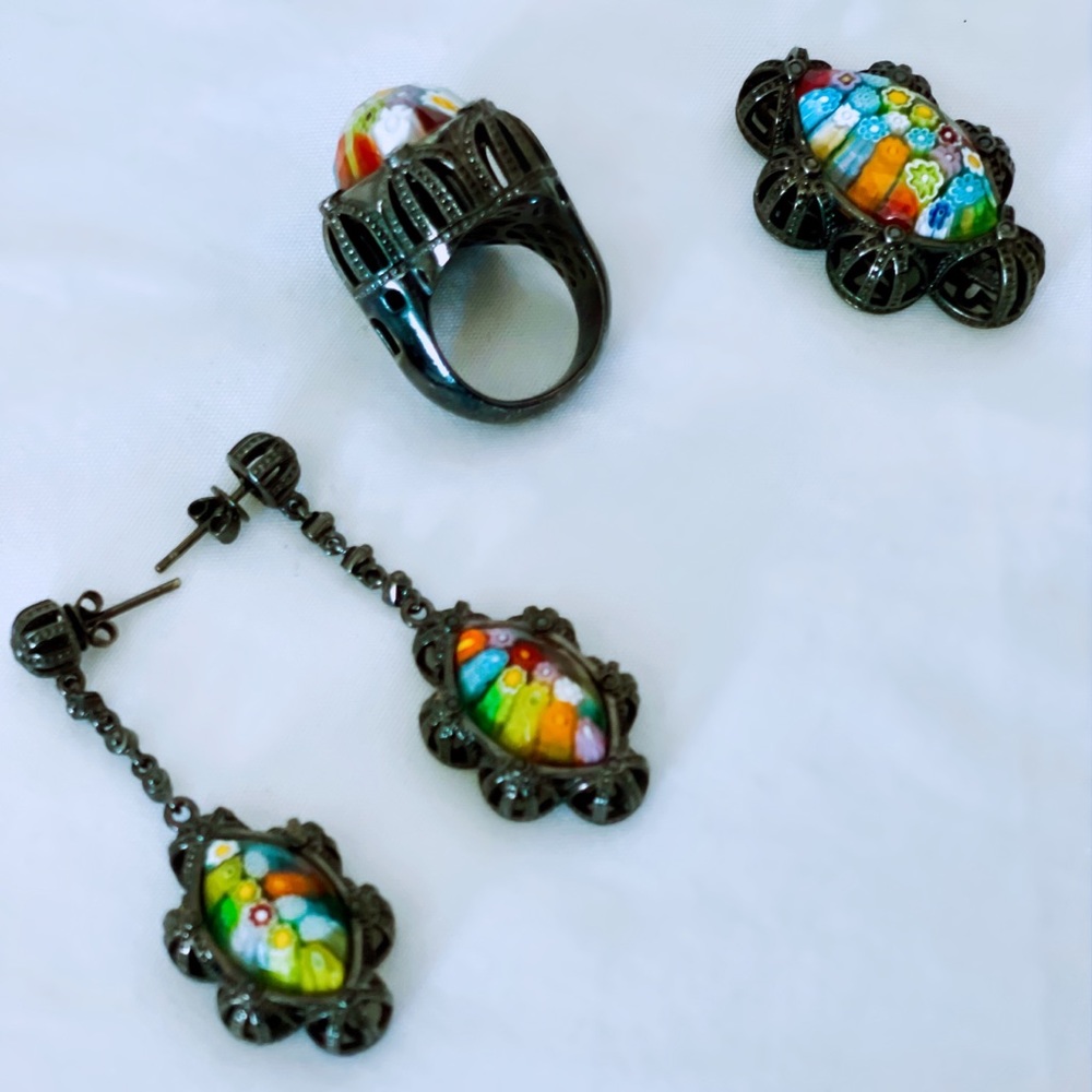 MURRANO GLASS RING/EARRINGS/NECKLACE SET - Picture 5 of 8